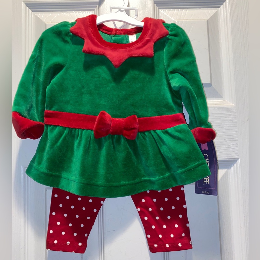 Cherokee holiday elf 2 piece set velour size 3 month Christmas